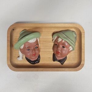 Pair Vintage Goldscheider Terracotta Wall Mask #8815 Alpine West Germany